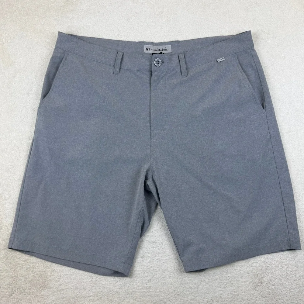 Travis Mathew Mens Grey Heathered Performance Golf Shorts Size 38 Stretch 10